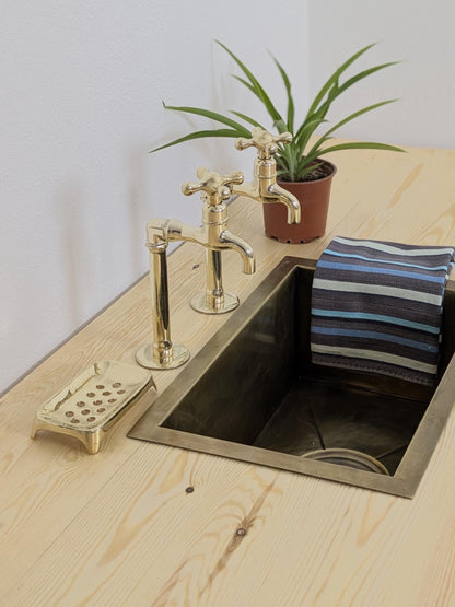 Unlacquered Brass Taps – Twin Sink Faucets, Hot and Cold Water with different handle options