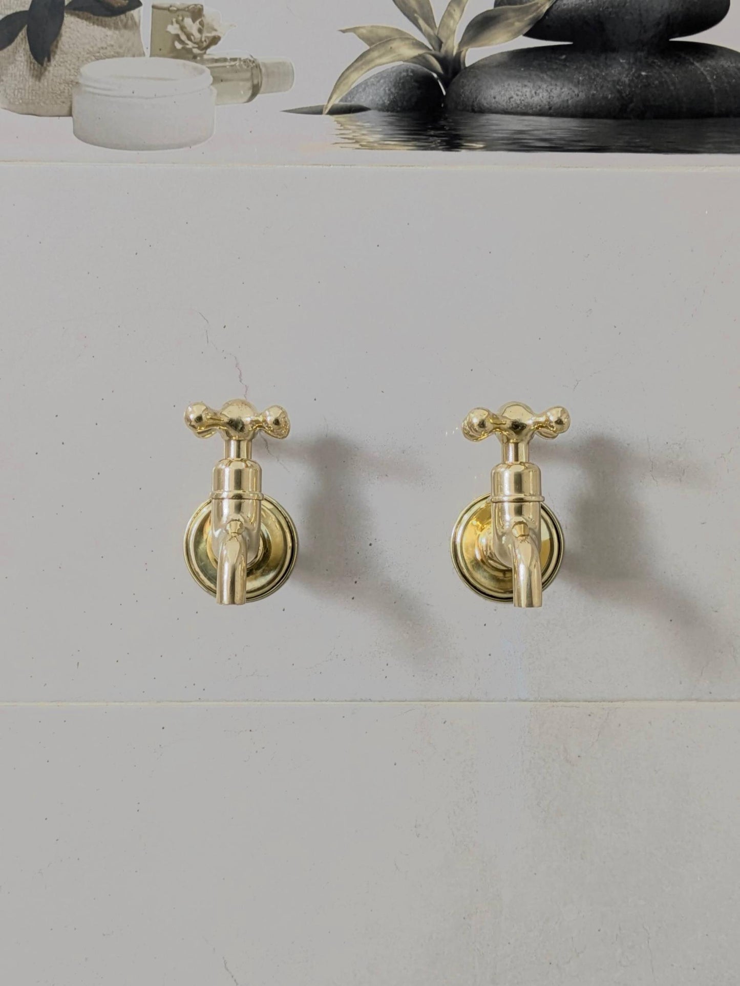 Unlacquered Brass Wall-Mounted Faucets: Vintage Bib Taps, Indoor Outdoor Use.