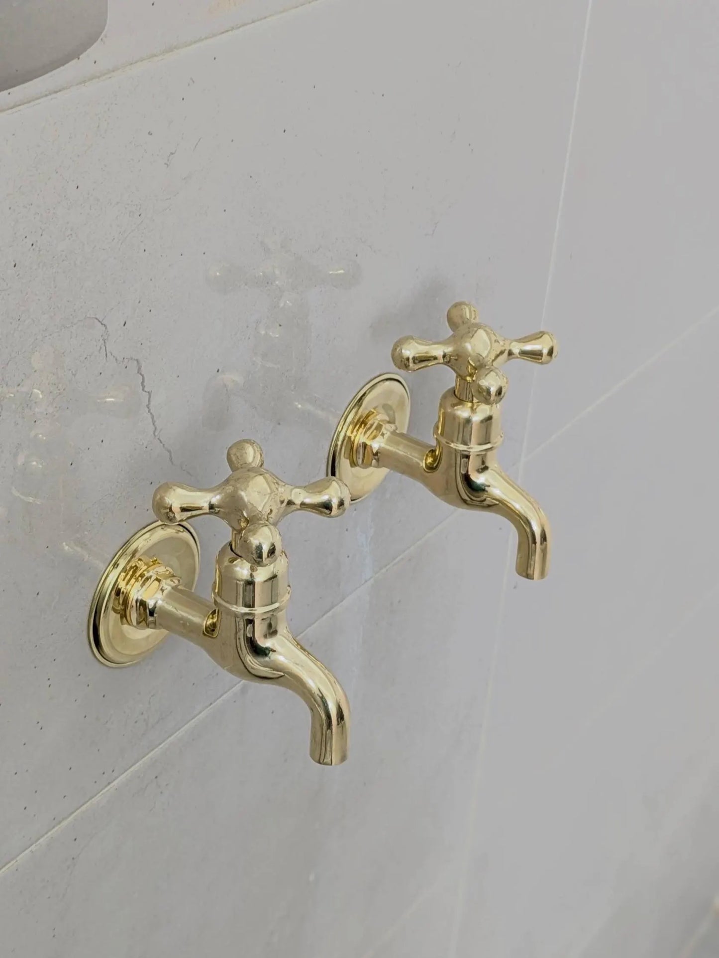 Unlacquered Brass Wall-Mounted Faucets: Vintage Bib Taps, Indoor Outdoor Use.