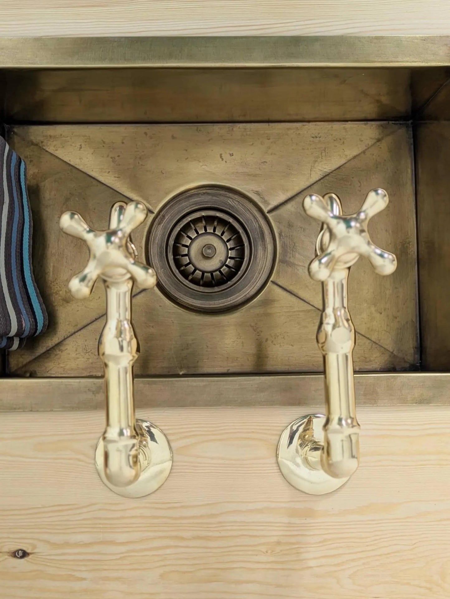 Unlacquered Brass Kitchen Pair Faucet, Single Hole Pair Taps, Cold Hot Antique Brass Taps, Customizable Size.
