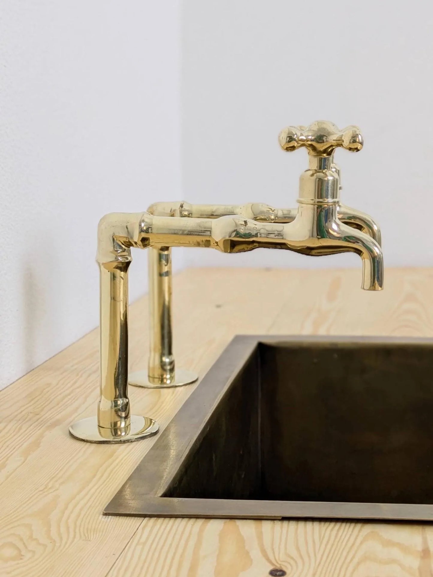 Unlacquered Brass Kitchen Pair Faucet, Single Hole Pair Taps, Cold Hot Antique Brass Taps, Customizable Size.