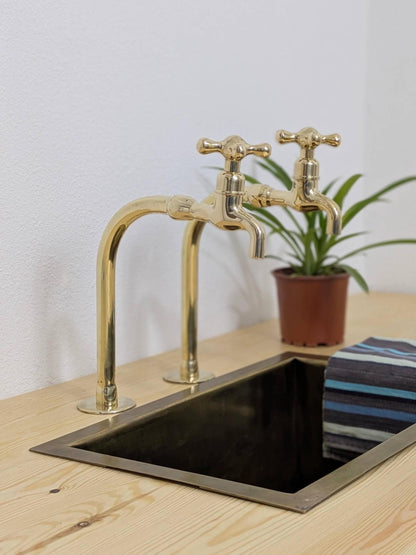 Unlacquered Brass Bib Faucets: Antique Pillar Taps, Custom Size