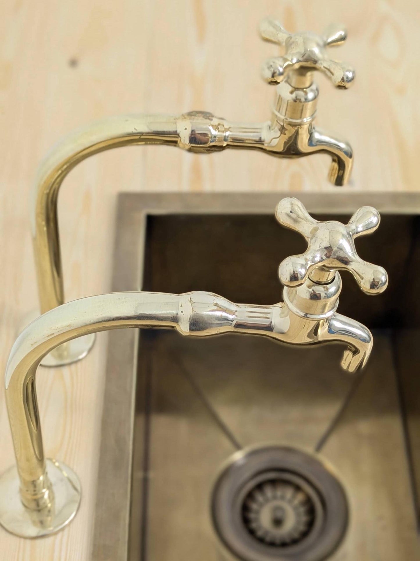 Unlacquered Brass Bib Faucets: Antique Pillar Taps, Custom Size