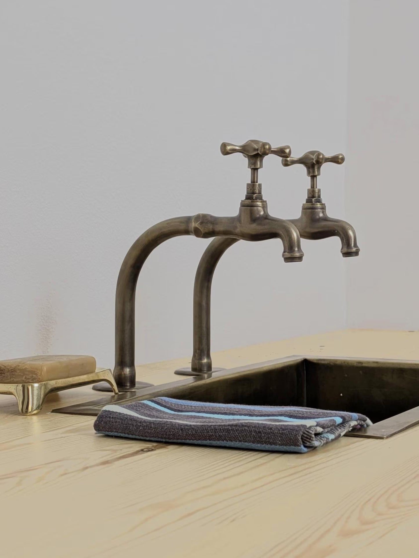 Handmade Brushed Brass Pillar Sink Faucets - French Style 17cm high - Custom size.