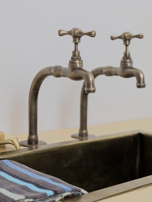 Handmade Brushed Brass Pillar Sink Faucets - French Style 17cm high - Custom size.