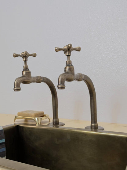 Handmade Brushed Brass Pillar Sink Faucets - French Style 17cm high - Custom size.