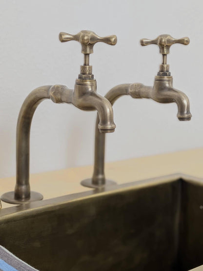 Handmade Brushed Brass Pillar Sink Faucets - French Style 17cm high - Custom size.