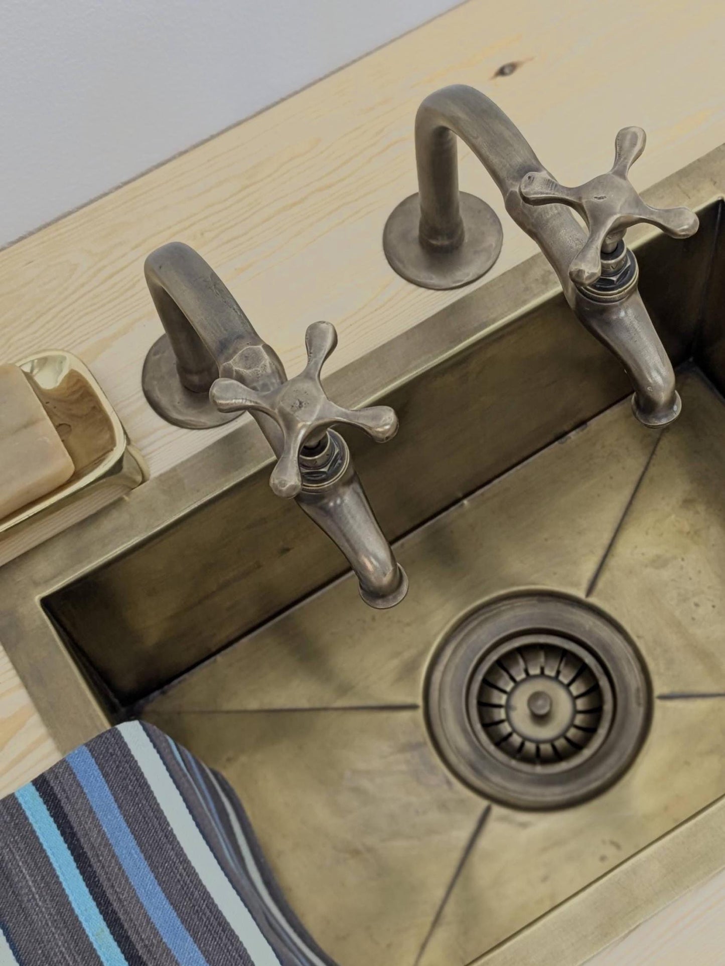 Handmade Brushed Brass Pillar Sink Faucets - French Style 17cm high - Custom size.