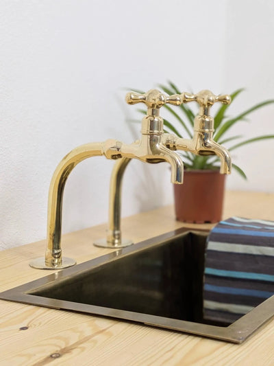 Unlacquered Brass Pillar Taps –  kitchen, Bathroom Brass Faucet Set.