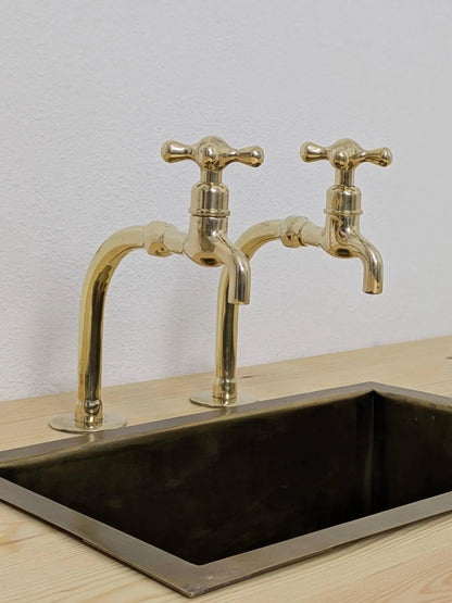 Unlacquered Brass Pillar Taps –  kitchen, Bathroom Brass Faucet Set.