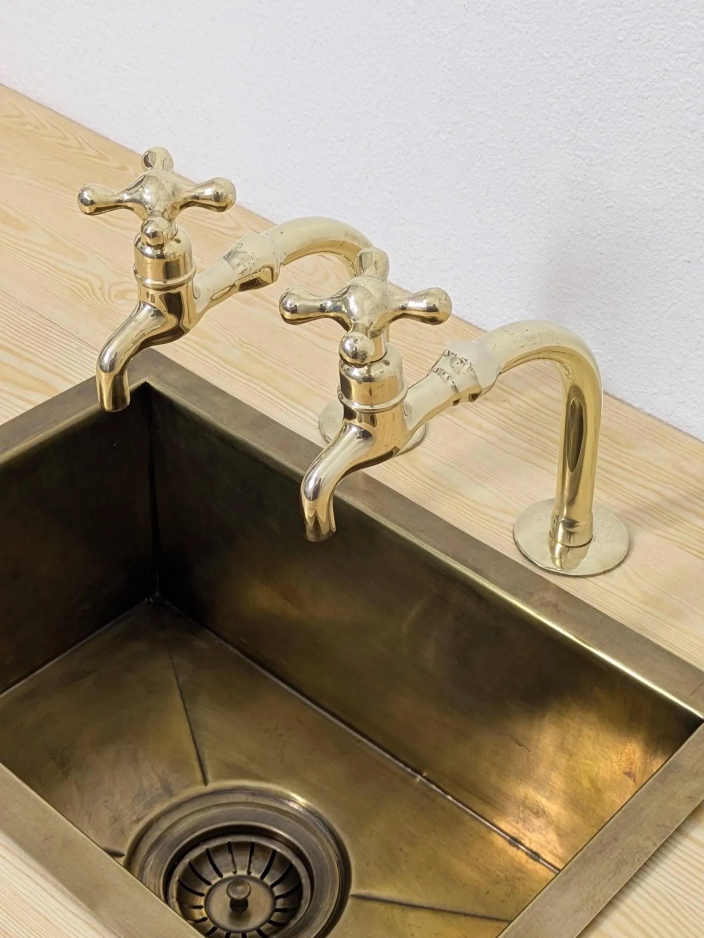 Unlacquered Brass Pillar Taps –  kitchen, Bathroom Brass Faucet Set.
