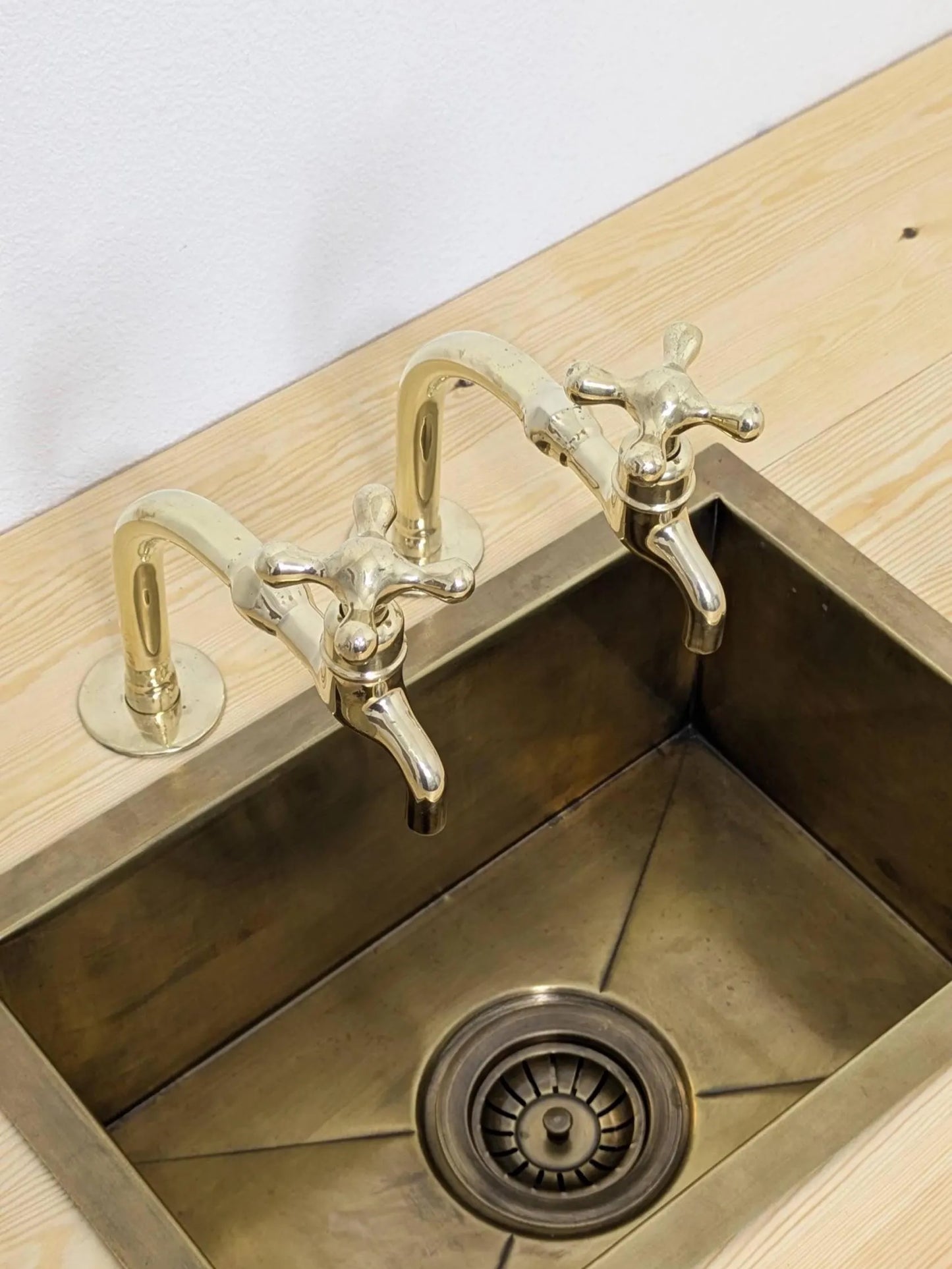 Unlacquered Brass Pillar Taps –  kitchen, Bathroom Brass Faucet Set.