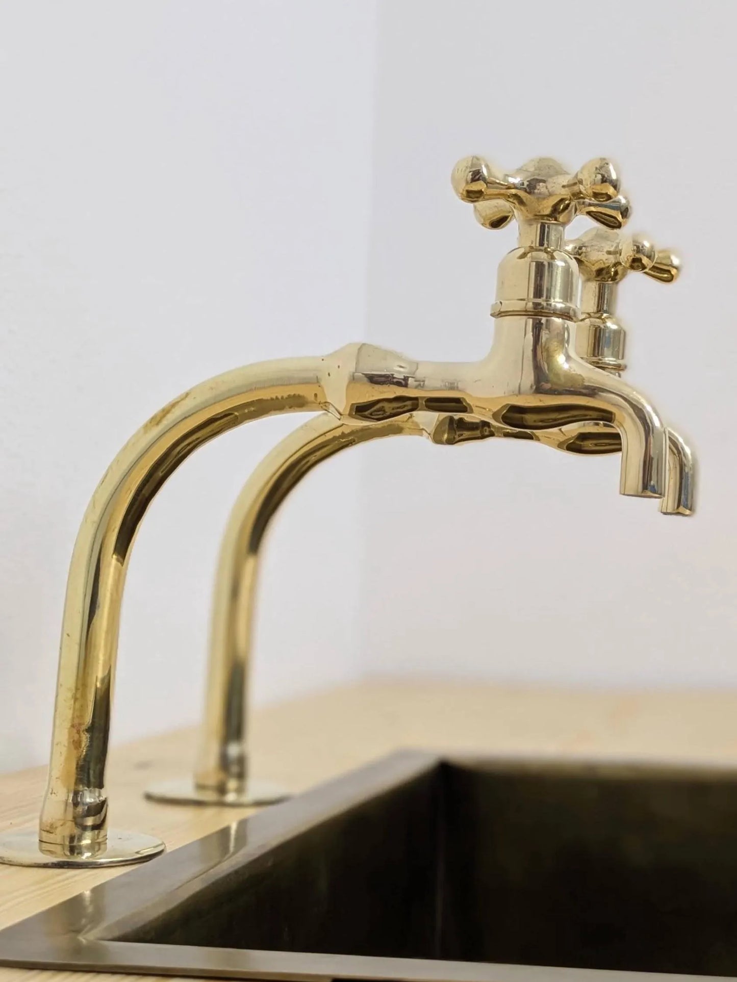 Unlacquered Brass Pillar Taps –  kitchen, Bathroom Brass Faucet Set.