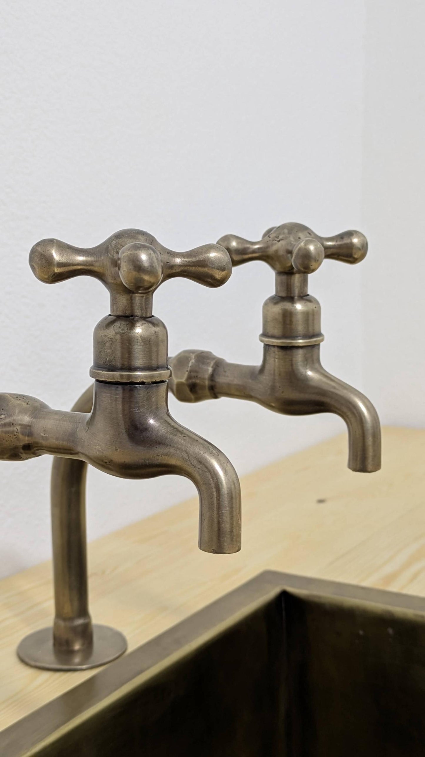 Brushed Brass Pillar Taps – Solid Brass Faucet Set