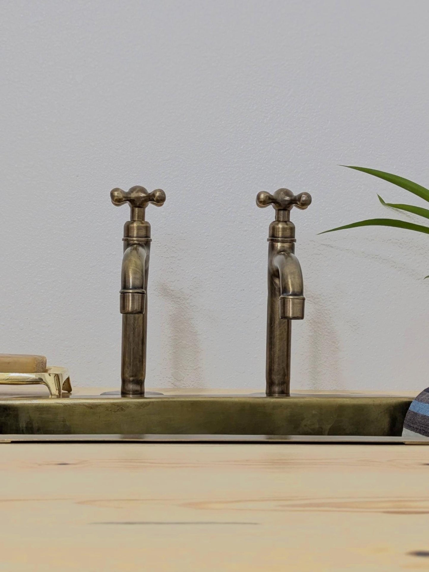 Brushed Brass Pillar Taps – Separate Countertop Sink Pair – Old Bronze Finish