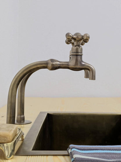 Brushed Brass Pillar Taps – Solid Brass Faucet Set