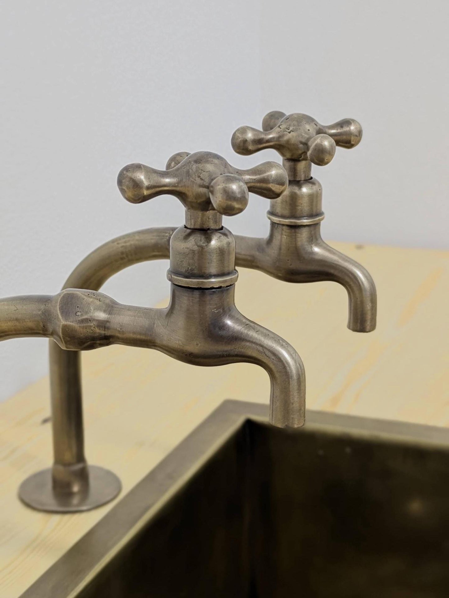 Brushed Brass Pillar Taps – Solid Brass Faucet Set