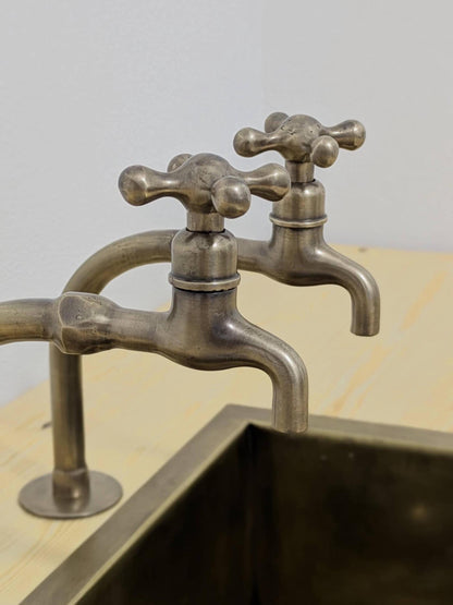 Brushed Brass Pillar Taps – Solid Brass Faucet Set