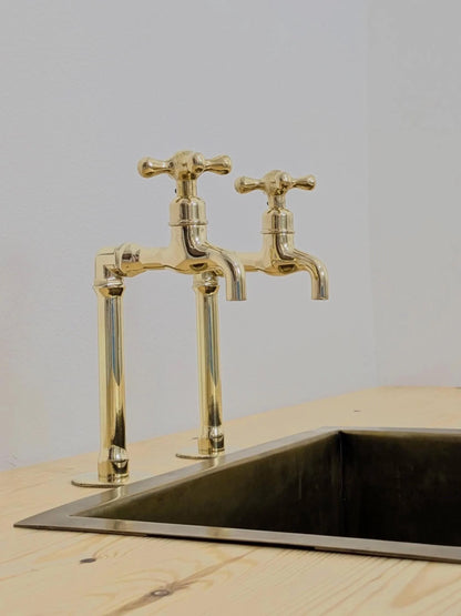 Unlacquered Brass Taps – Twin Sink Faucets, Hot and Cold Water with different handle options