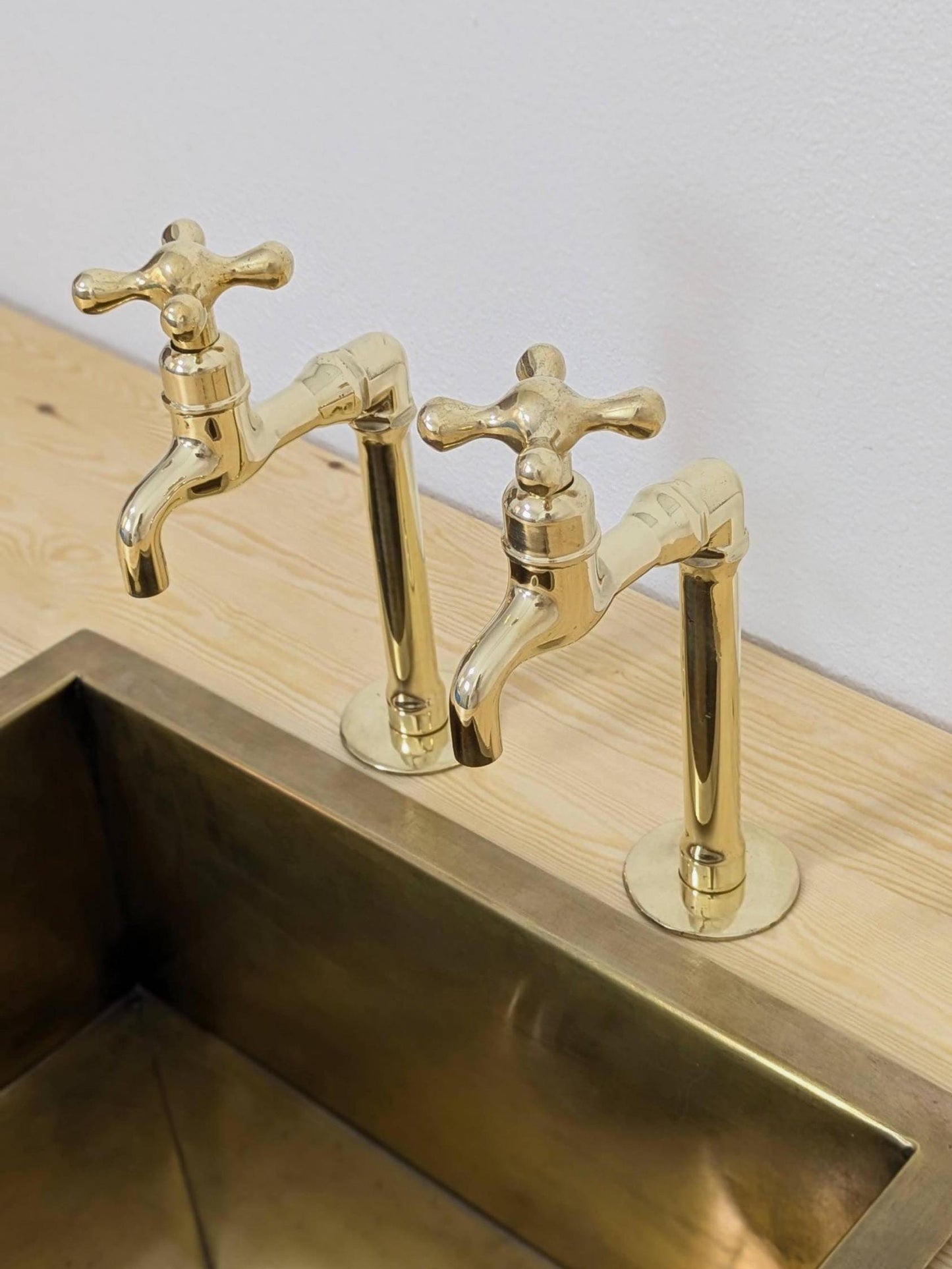 Unlacquered Brass Taps – Twin Sink Faucets, Hot and Cold Water with different handle options