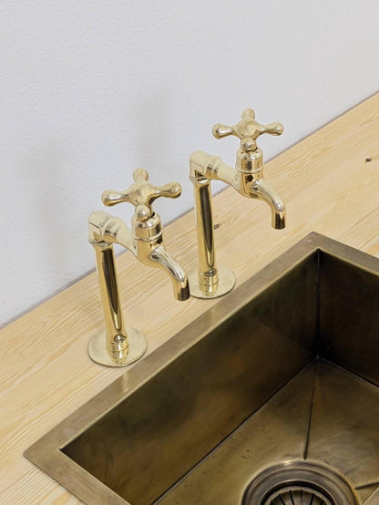 Unlacquered Brass Taps – Twin Sink Faucets, Hot and Cold Water with different handle options