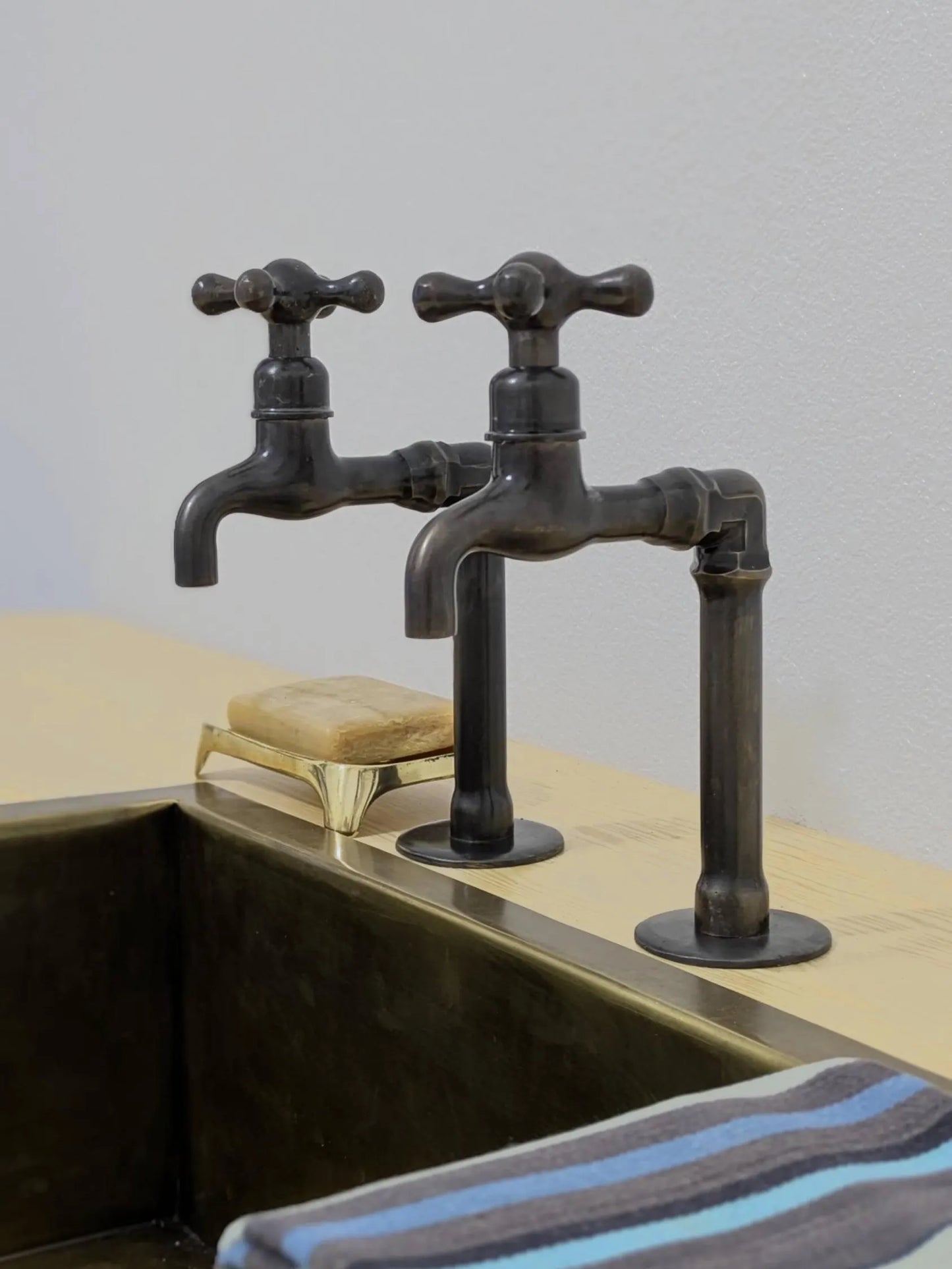 Handmade Brass Kitchen Taps: Moroccan Bib Style, Oil-Rubbed Finish