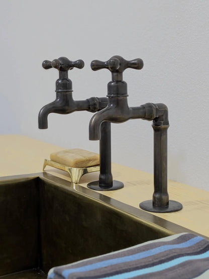Handmade Brass Kitchen Taps: Moroccan Bib Style, Oil-Rubbed Finish
