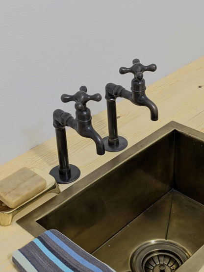 Handmade Brass Kitchen Taps: Moroccan Bib Style, Oil-Rubbed Finish