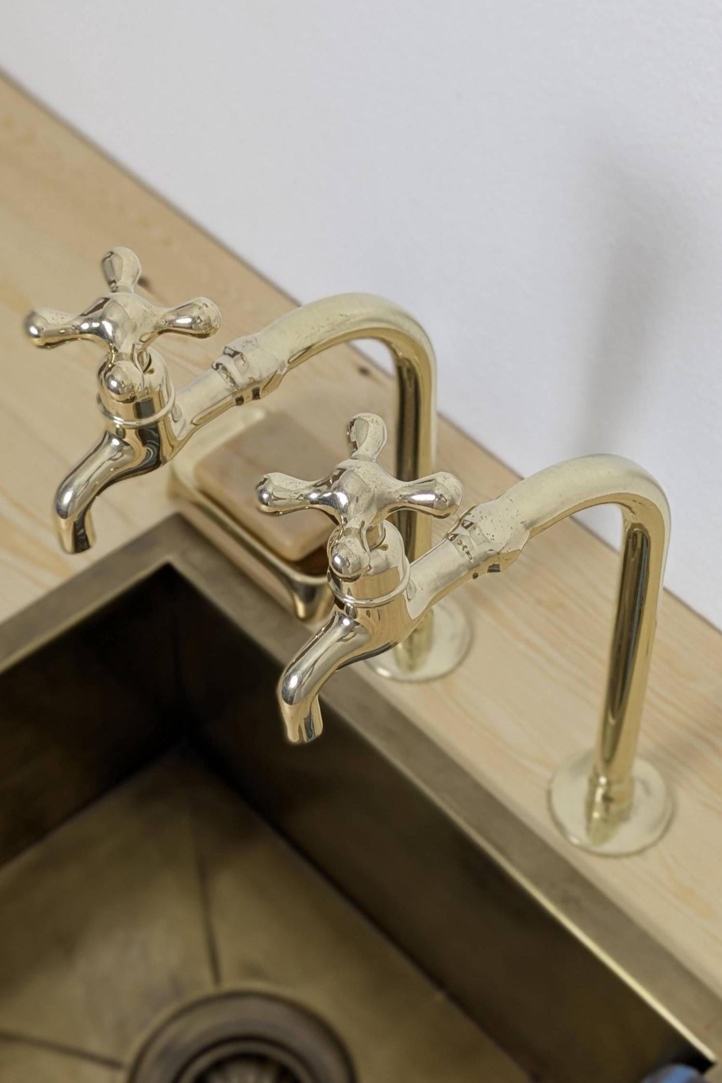 Unlacquered Brass Bib Faucets: Tall Countertop Brass Pillar Taps