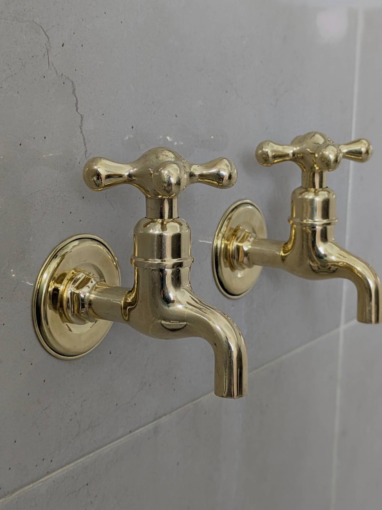 Unlacquered Brass Wall-Mounted Faucets: Vintage Bib Taps, Indoor Outdoor Use.