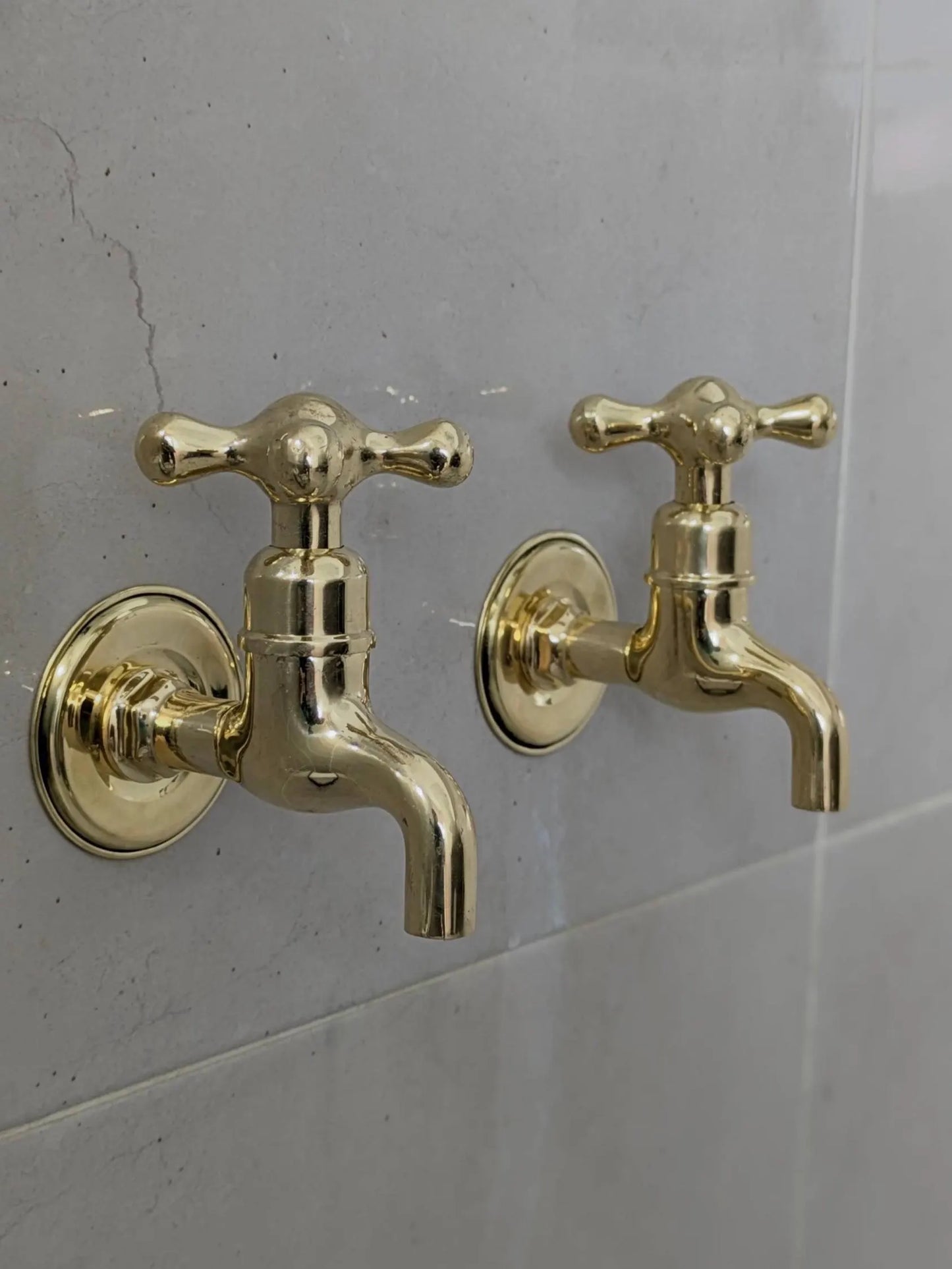 Unlacquered Brass Wall-Mounted Faucets: Vintage Bib Taps, Indoor Outdoor Use.