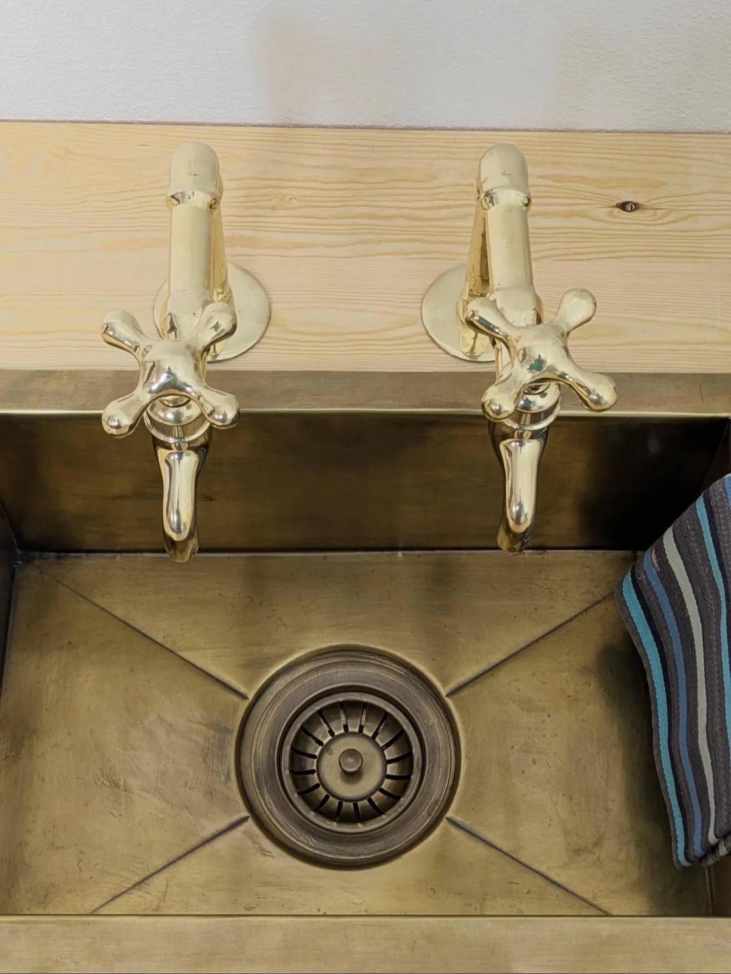 Unlacquered Brass Kitchen Pair Faucet, Single Hole Pair Taps, Cold Hot Antique Brass Taps, Customizable Size.