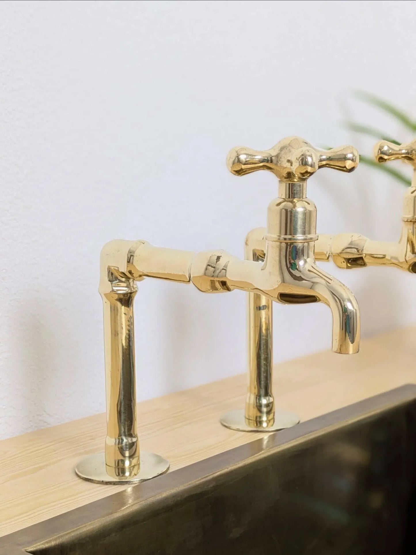 Unlacquered Brass Kitchen Pair Faucet, Single Hole Pair Taps, Cold Hot Antique Brass Taps, Customizable Size.