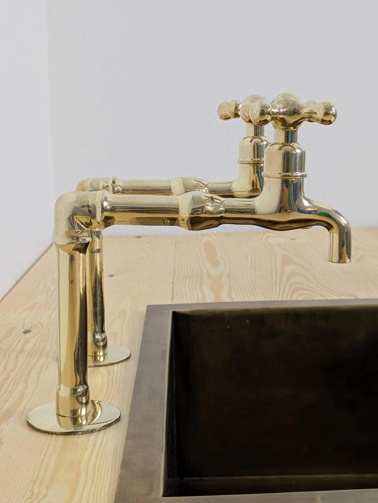 Unlacquered Brass Kitchen Pair Faucet, Single Hole Pair Taps, Cold Hot Antique Brass Taps, Customizable Size.