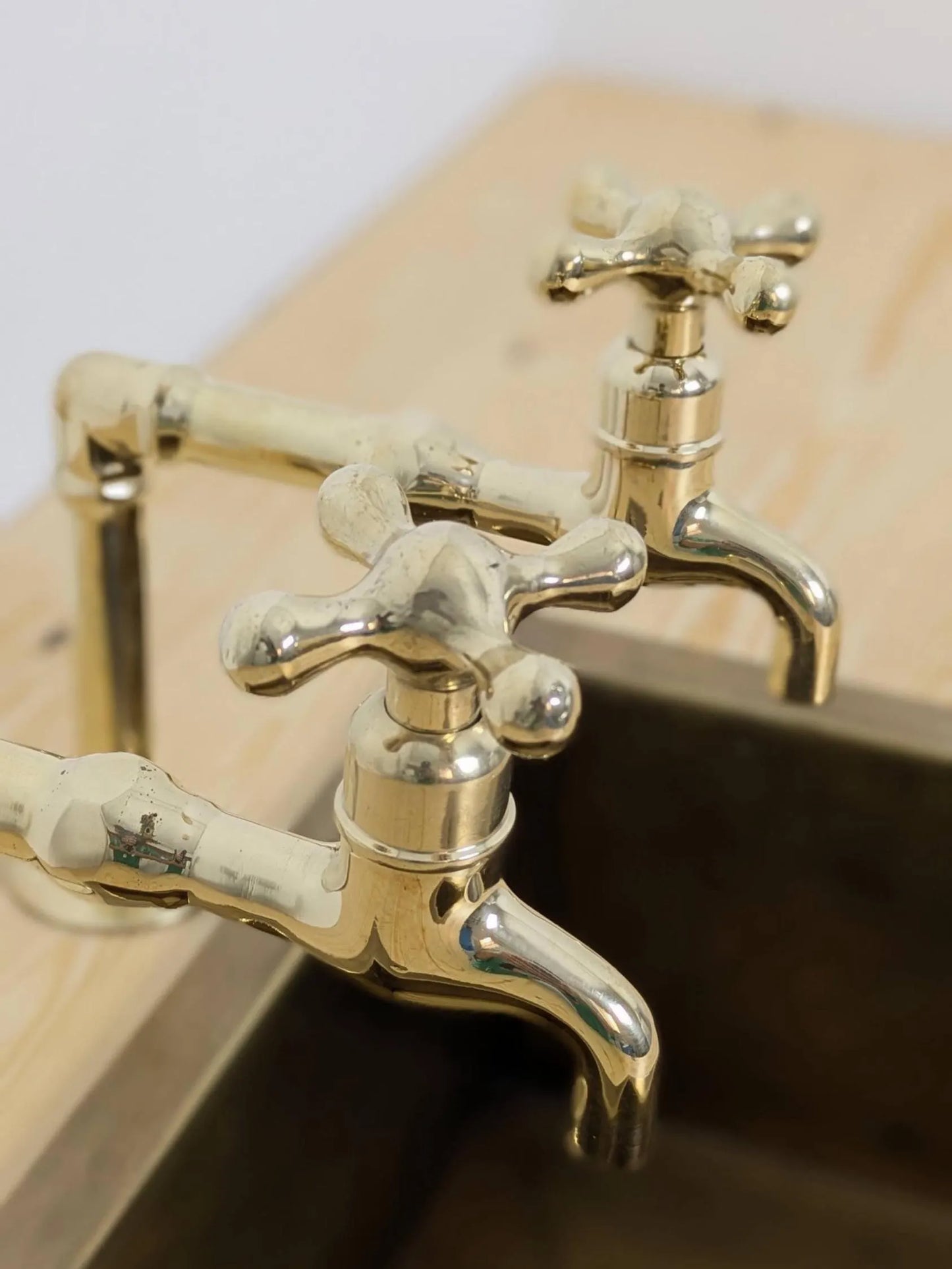 Unlacquered Brass Kitchen Pair Faucet, Single Hole Pair Taps, Cold Hot Antique Brass Taps, Customizable Size.