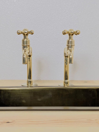 Unlacquered Brass Kitchen Pair Faucet, Single Hole Pair Taps, Cold Hot Antique Brass Taps, Customizable Size.