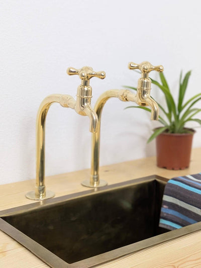 Unlacquered Brass Bib Faucets: Antique Pillar Taps, Custom Size