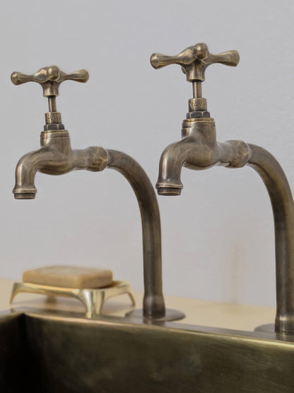 Handmade Brushed Brass Pillar Sink Faucets - French Style 17cm high - Custom size.