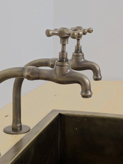 Handmade Brushed Brass Pillar Sink Faucets - French Style 17cm high - Custom size.