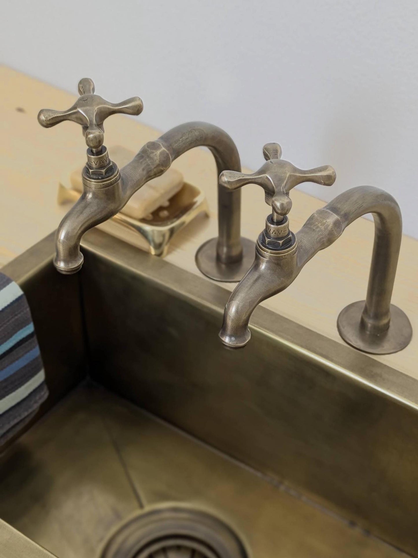 Handmade Brushed Brass Pillar Sink Faucets - French Style 17cm high - Custom size.