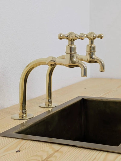 Unlacquered Brass Pillar Taps –  kitchen, Bathroom Faucet Set.