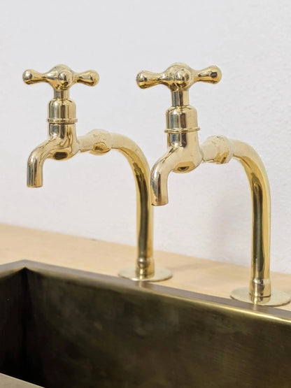 Unlacquered Brass Pillar Taps –  kitchen, Bathroom Brass Faucet Set.