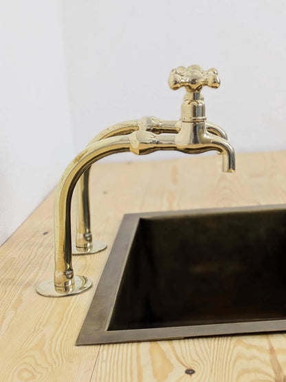 Unlacquered Brass Pillar Taps –  kitchen, Bathroom Brass Faucet Set.