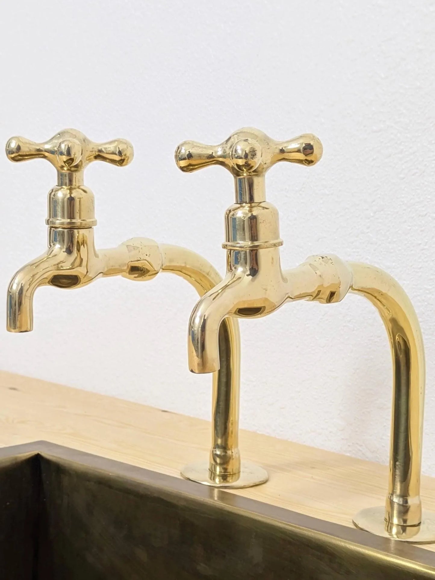 Unlacquered Brass Pillar Taps –  kitchen, Bathroom Brass Faucet Set.