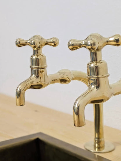 Unlacquered Brass Pillar Taps –  kitchen, Bathroom Brass Faucet Set.