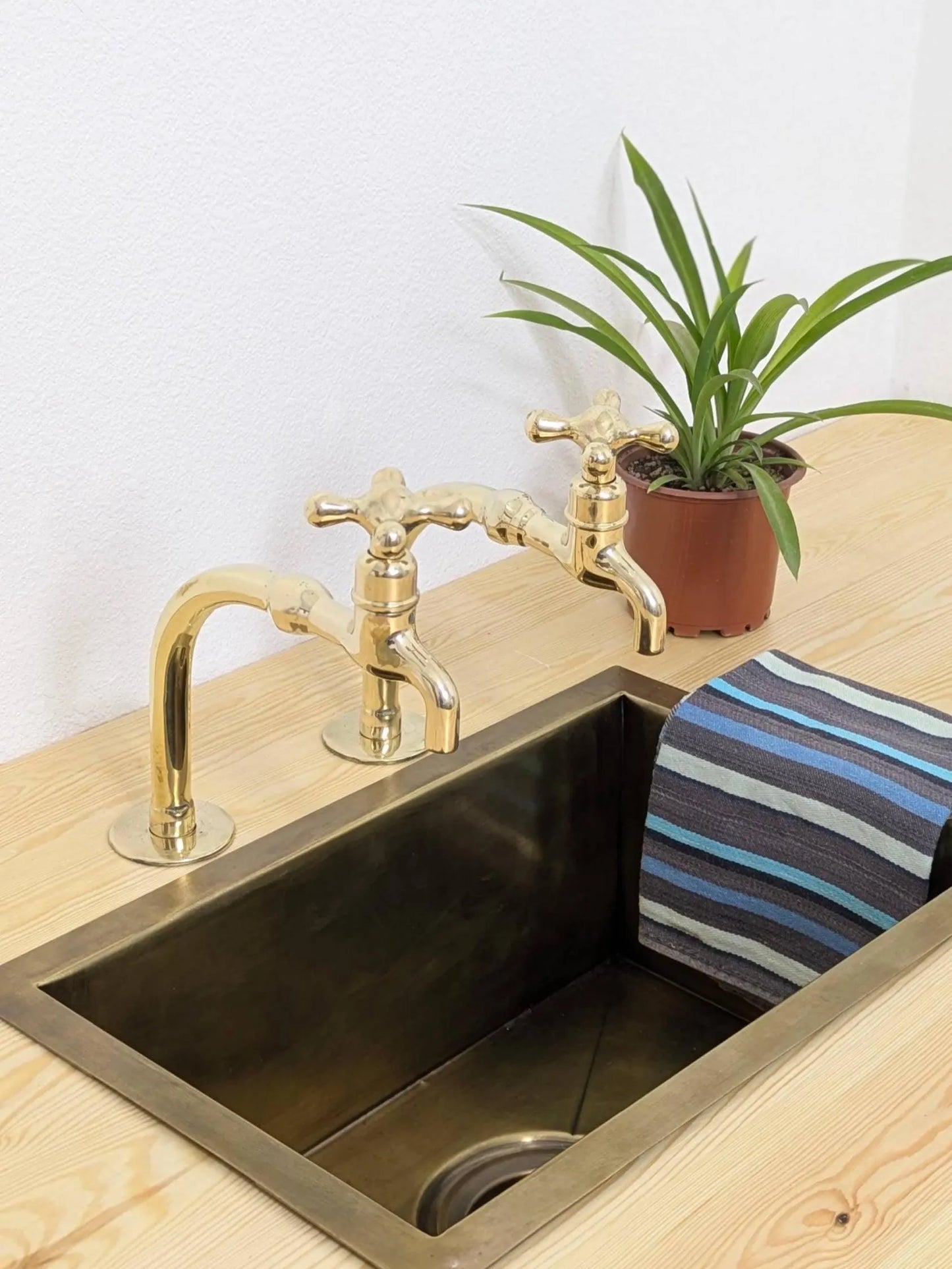 Unlacquered Brass Pillar Taps –  kitchen, Bathroom Brass Faucet Set.