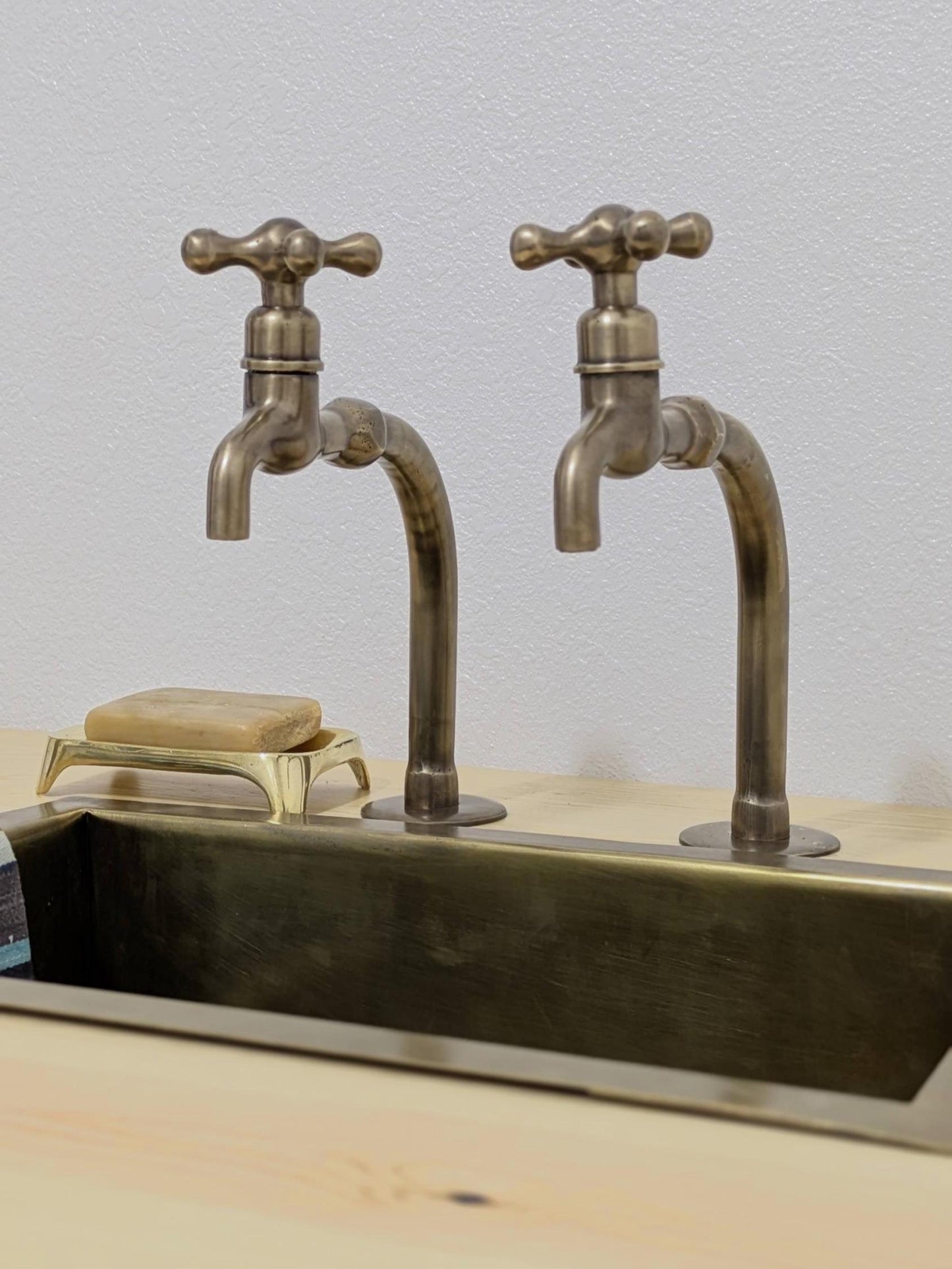 Brushed Brass Pillar Taps – Solid Brass Faucet Set