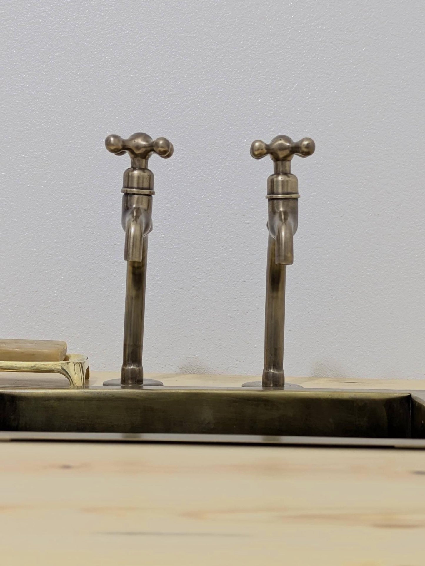 Brushed Brass Pillar Taps – Solid Brass Faucet Set