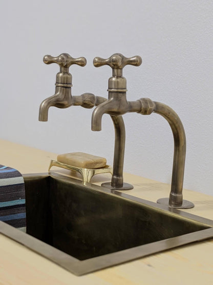 Brushed Brass Pillar Taps – Solid Brass Faucet Set