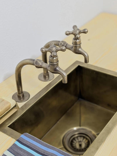 Brushed Brass Pillar Taps – Solid Brass Faucet Set